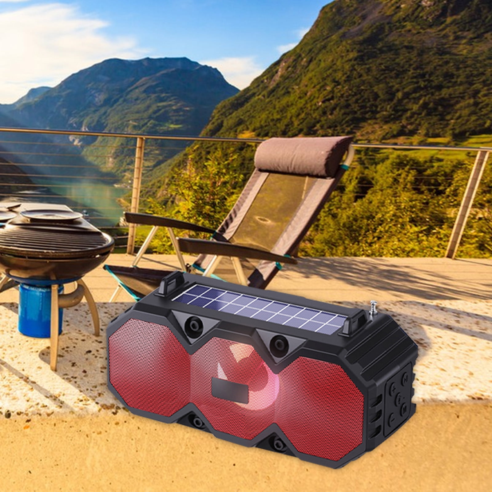 New Years Decorations Portable Solar Bluetooth Speakers Loud Wireless Outdoor Speaker With Subwoofer Deep Bass Large Powerful Stereo Speaker With