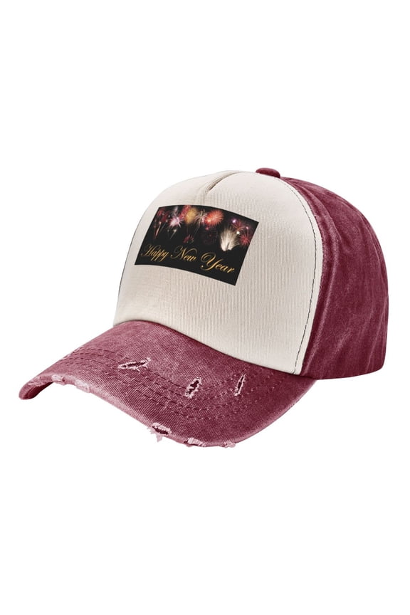 New Years Eve Baseball Cap Distressed Adjustable Vintage Cotton Denim Hat for Women Men