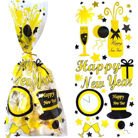 New Years Eve Candy Goodies Bags Happy New Year Party Favor Bags New Years Eve Party Supplies 2026,Clock Countdown Plastic ane Treat Gift Bags for NYE Party Festival Holiday Party Decorations