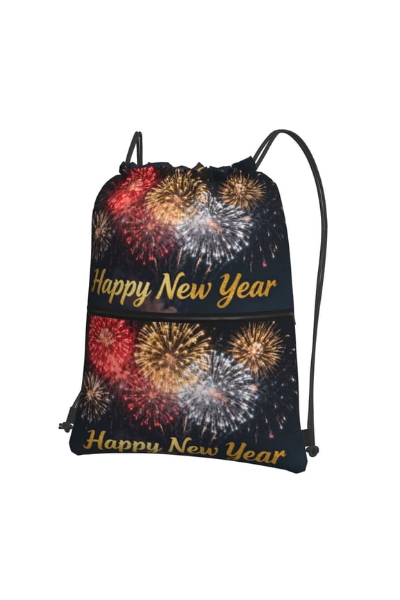 New Years Eve Drawstring Backpack Bag Water Resistant Yoga Shopping Cinch Bag Sackpack For Men Women