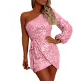 thumbnail image 1 of New Years Eve Dresses For Women One Shoulder Sleeveless Mini Length Side Split Sequin Party Dress, 1 of 7