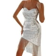 thumbnail image 1 of New Years Eve Dresses For Women Silver Slim Waist Slim Mini Sequins Swing Solid Wedding Dress, 1 of 7