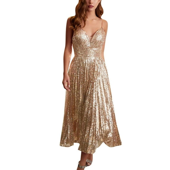 New Years Eve Dresses For Women Summer V Neck Sling Slim Sequin Princess Party Dress