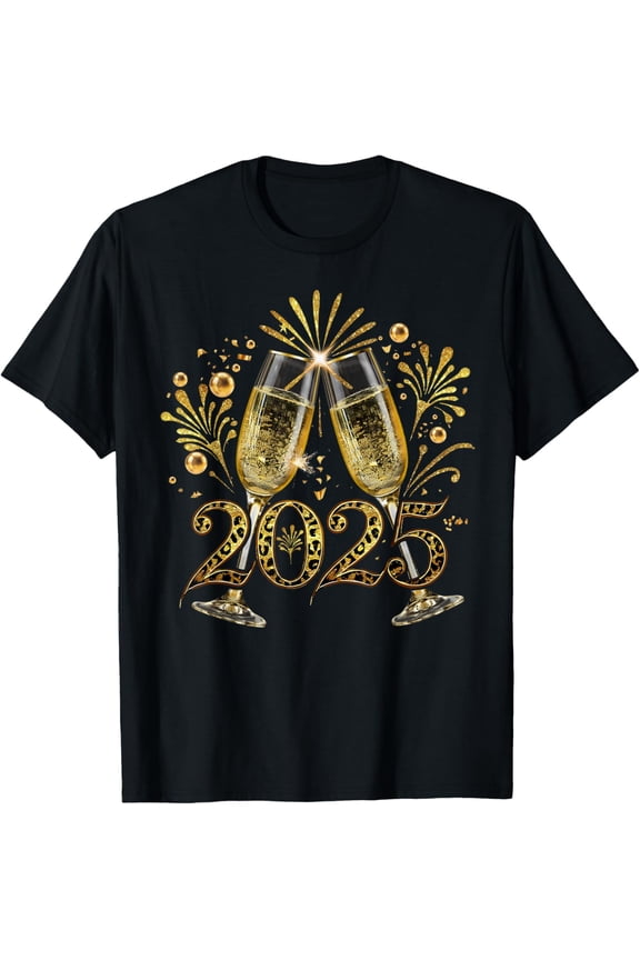 New Years Eve Happy New Year 2025 Firework Champagne Leopard T-Shirt