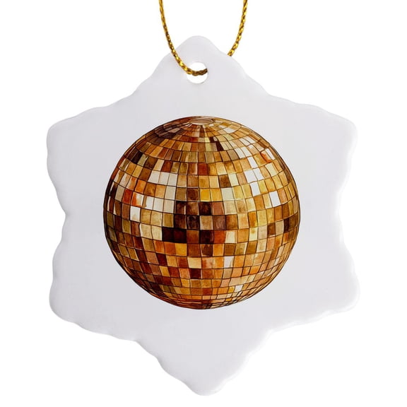 3drose, New Years Eve Image of Gold Disco Ball, 3 inch Snowflake Porcelain Ornament