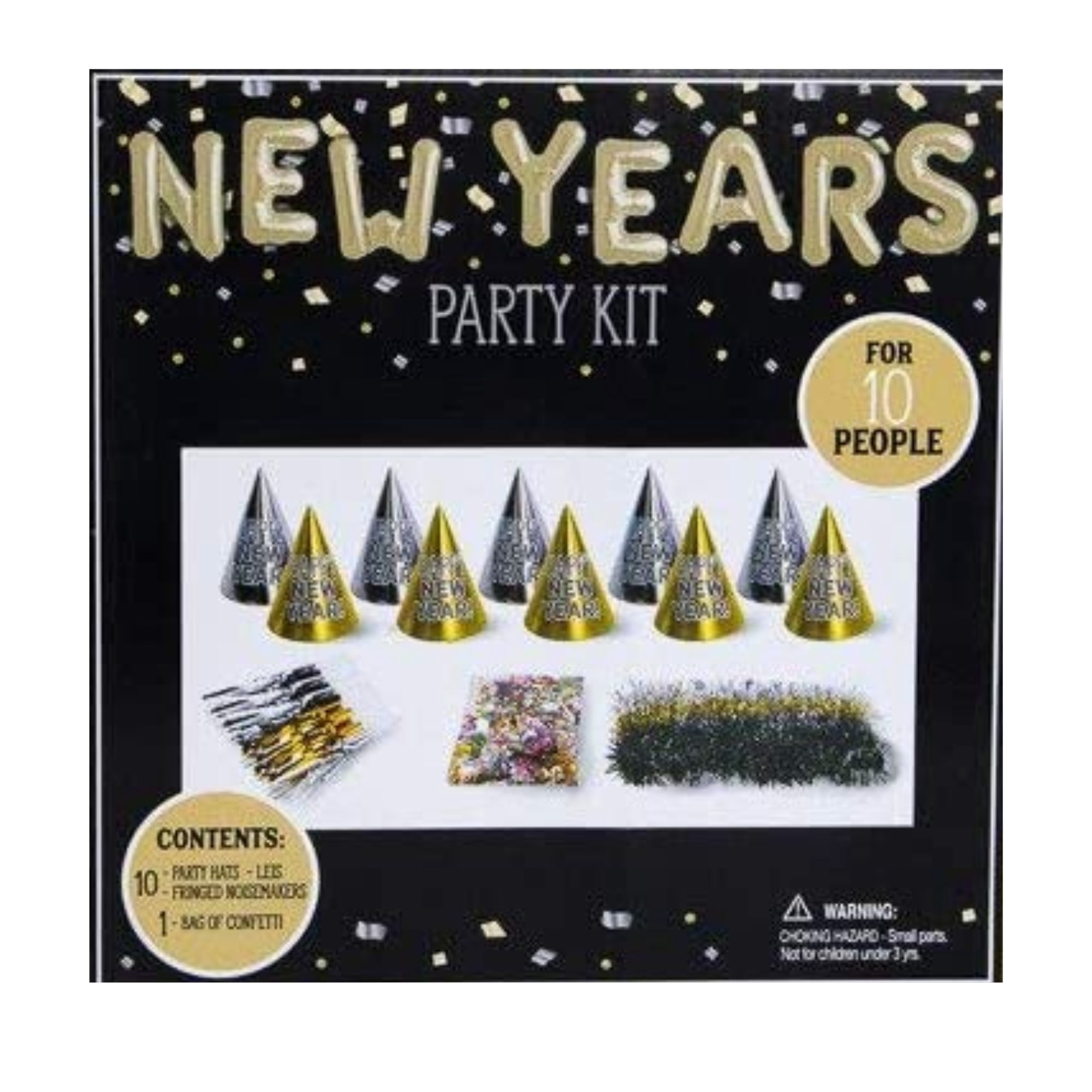New Years Eve Party Kit, Black and Gold Party Decorations-Cone Hats ...