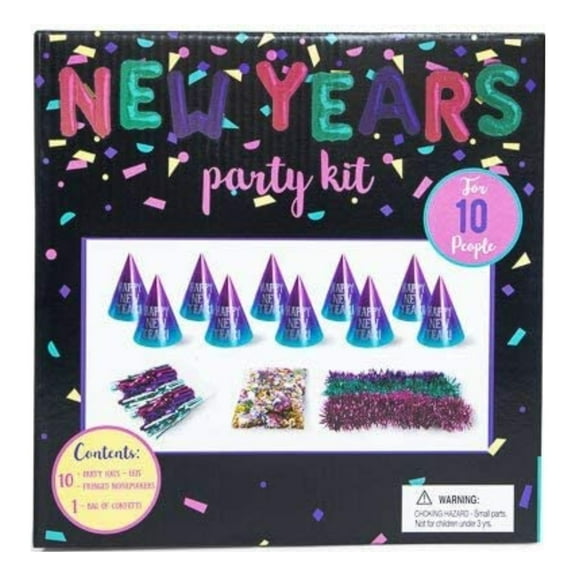 New Years' Eve Party Kit Rainbow Gradient Party Decorations-Cone Hats Noisemakers Leis Foil and Confetti for Holiday Midnight Elegant Party Favor Supplies (10 Guest) w/ New Year's Bead