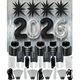 thumbnail image 1 of PMU New Year's Eve Party Supplies 2026 Kit 261-Piece Set - 100 Guests - Black and Gold Top Hats Derbies Tiaras Leis Horns Curtains Beads Star Balloons - New Year's Eve Decorations Bulk Party Favors, 1 of 9