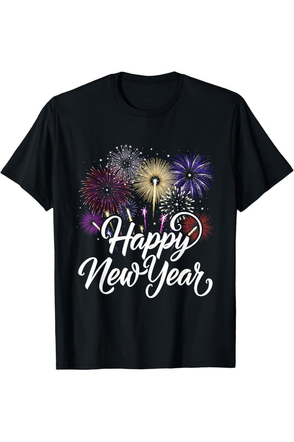 New Years Eve Party Supplies NYE 2025 Happy New Year T-ShirtMen and women, Black T-shirt, size: Extra large