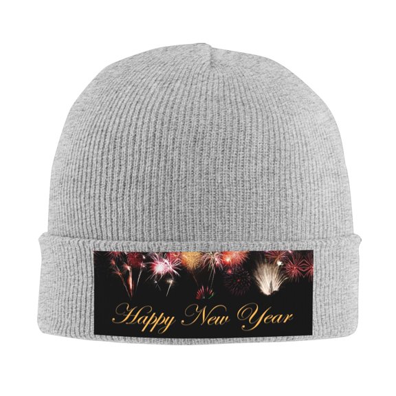 New Years Eve Winter Beanie Hats for Men Women Warm Cozy Knitted Cuffed Skull Cap Gray