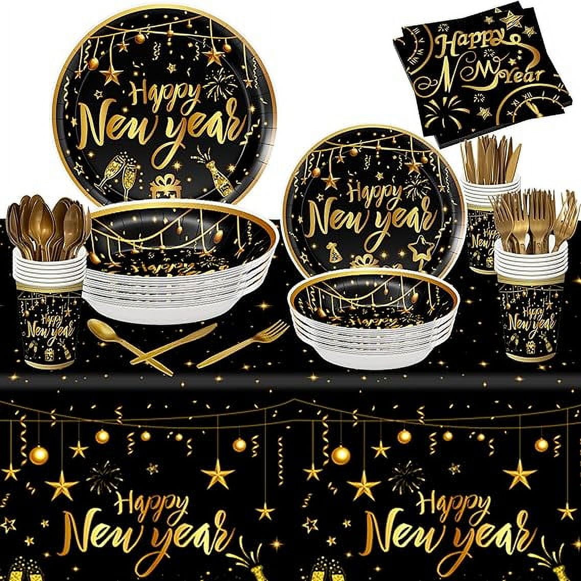 New Years Plates and Napkins and Cups Pack of 68 New Years Eve