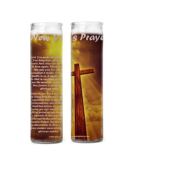 New Years Prayer Oracion para el Nuevo Ano Set of 2 Candles with Prayer in English and Spanish, New Year Gift, 8 Inch Glass Candles, Prayer Candles, Ano Nuevo