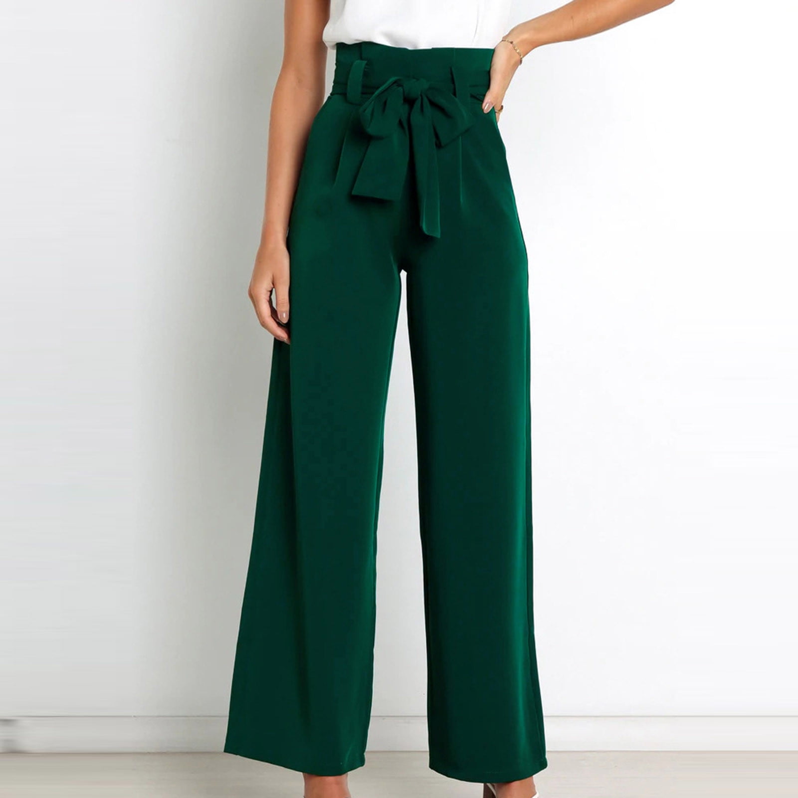 Big Saving For Her,AXXD Solid High-waist Loose Wide Leg
