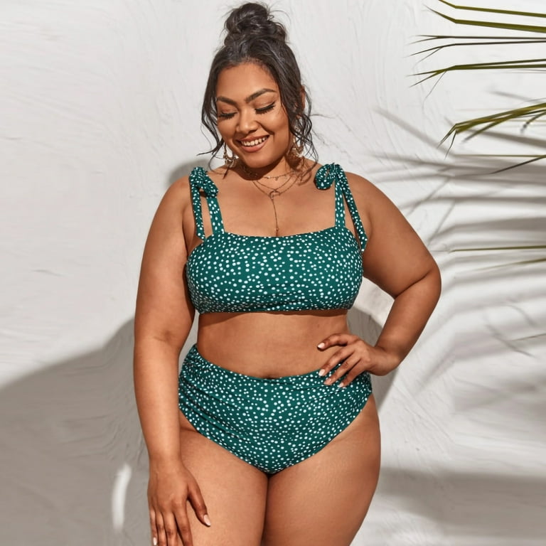 New Years Summer Clothes for Women 2023,AXXD Plus Size Split Type Ruched  Tummy Control Bathing Suit Swimwear Bikini For Clearance Green XXXL 