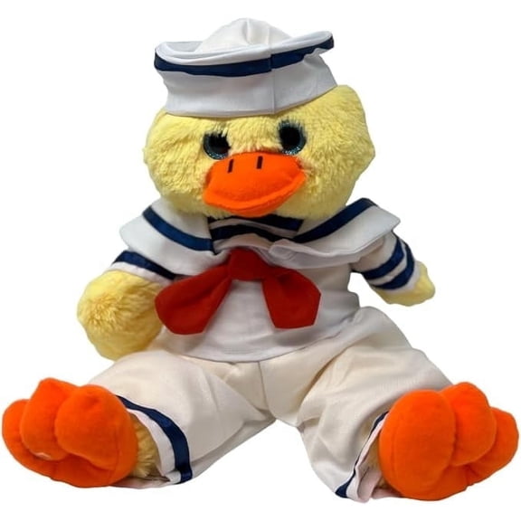 New Yellow Duck Sailor Plush Toy - Adorable Duck Dressed in Sailor Boy Outfit w/Hat, Soft & Huggable Plushie for Kids & Decor, Ideal Gift for Little Sailors 16"
