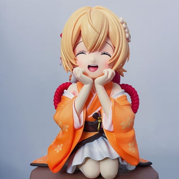 New Yoimiya Figure, Sitting Kimono Cute Yoimiya Anime Figures 14cm/5.5inch Handmade Cosplay PVC Statues Collectible Souvenirs for Anime Fans Gifts