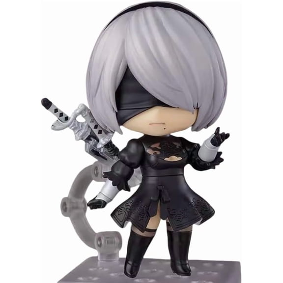 New Yorha 2B Figure, Q Version Fighting Movable Yorha No.2 Type B Anime Figure 10cm/3.9inch PVC Character Figurine Cosplay Model Handicrafts Gift