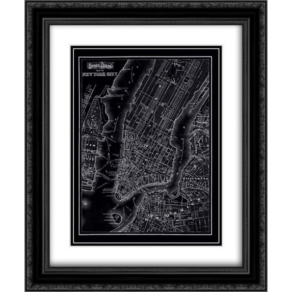 New York 1895 2x Matted 20x24 Black Ornate Framed Art Print by Vintage Map, 1895