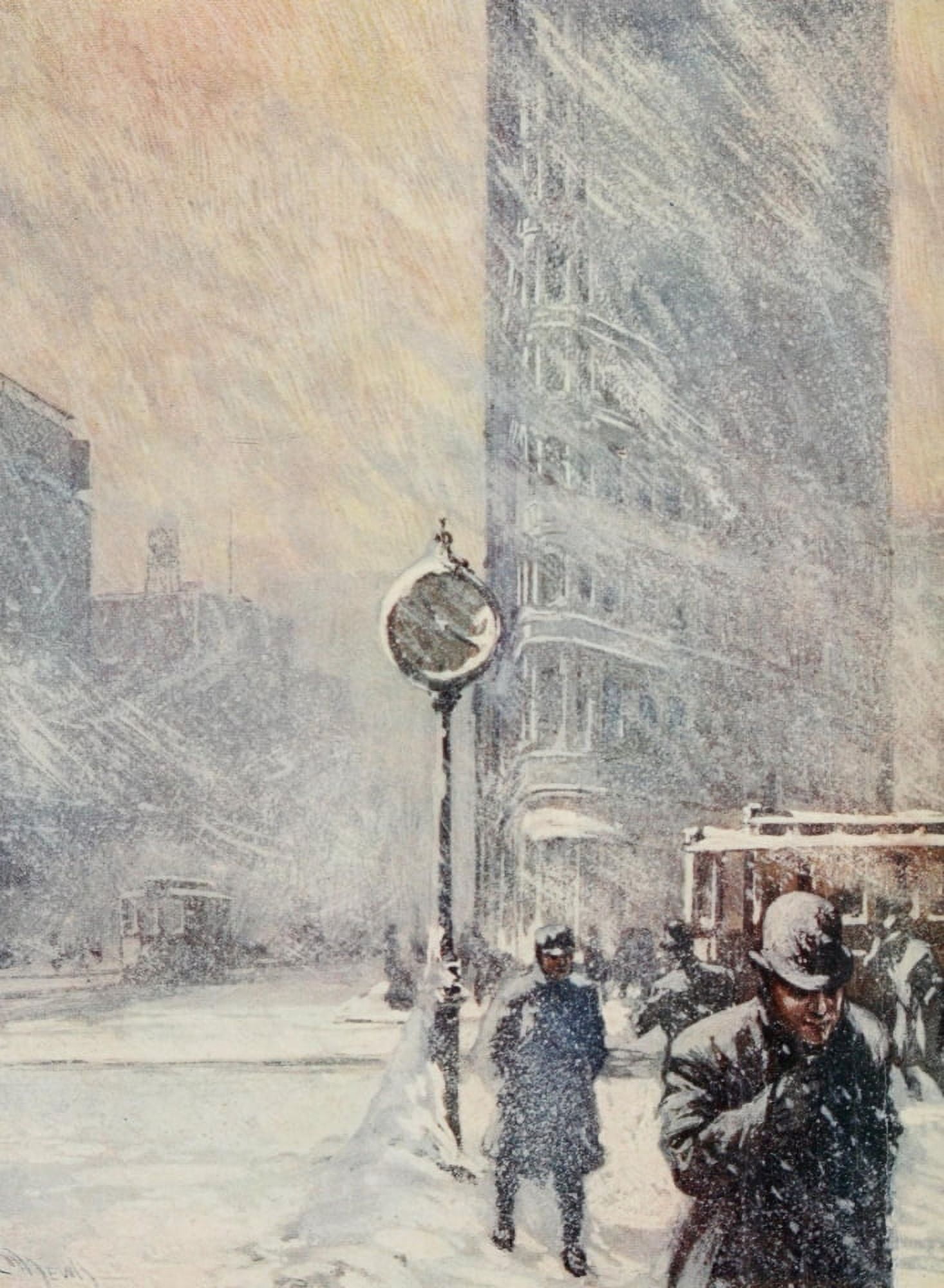New York 1911 A Blizzard 23rd St & Broadway Canvas Art - Martin Lewis (24 x 36)