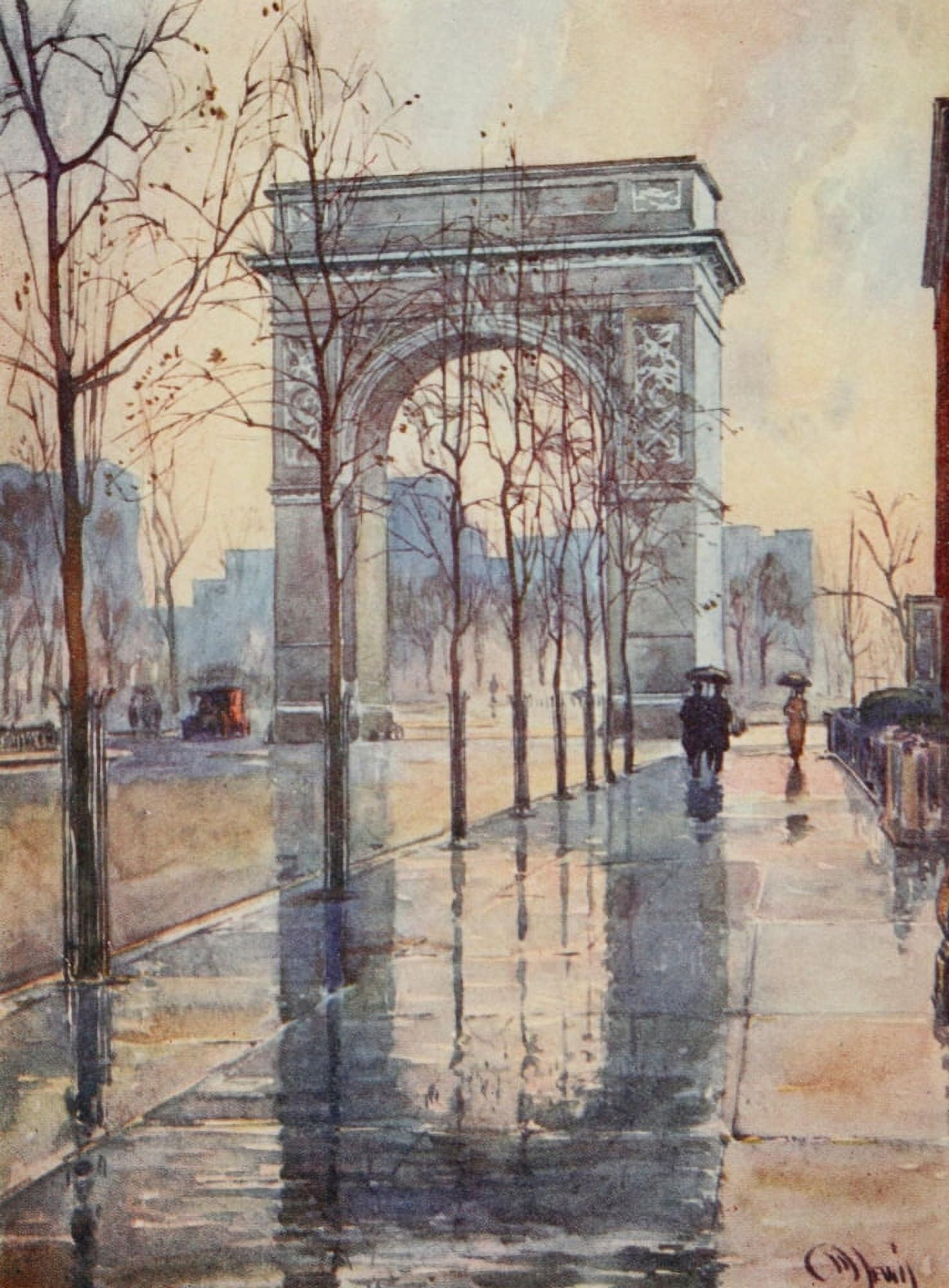 New York 1911 Washington Arch on a wet day Canvas Art - Martin Lewis (18 x 24)