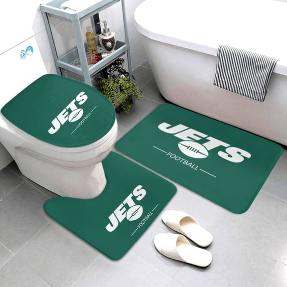 New_York 2 Bath Mat Set of 3, Deluxe Football Team Themed Non-Slip Bath Mats, Super Absorbent Flannel Bath and Toilet Mats for Tubs, Showers, and Vanities 31.5" x 20"