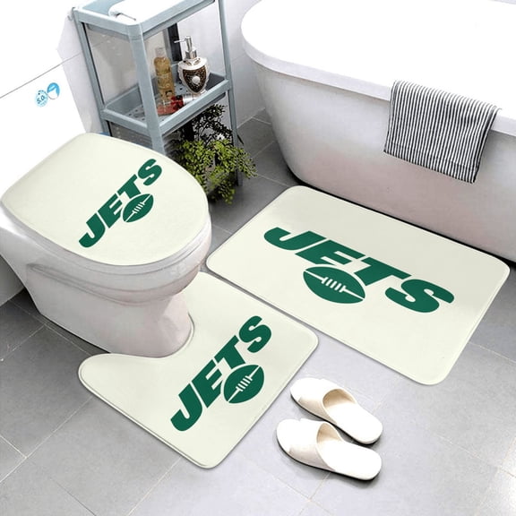 New_York 2 Bath Mat Set of 3, Deluxe Football Team Themed Non-Slip Bath Mats, Super Absorbent Flannel Bath and Toilet Mats for Tubs, Showers, and Vanities 31.5" x 20"