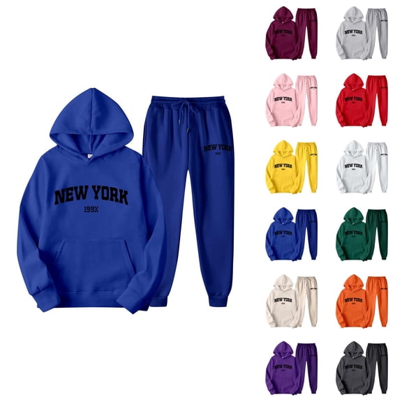 New York 2 Piece Sweatsuits for Women 2026 Trendy Hoodie and Joggers Sweatpants Matching Set
