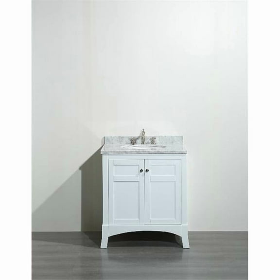 New York 30 Inch White Bathroom Vanity - with White Marble Carrera Countertop - & Sink