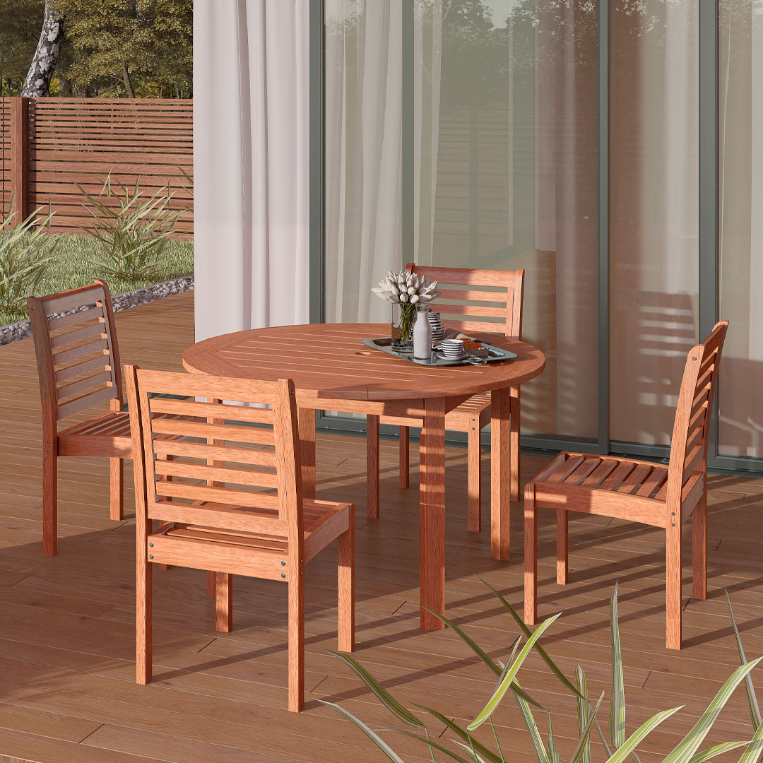 New York 5-Piece Round Patio Dining Set | Eucalyptus Wood | Ideal for Outdoors and Indoors - image 1 of 7
