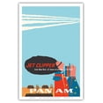 thumbnail image 1 of New York - 6.5 Hours to London - 7 to Paris - Jet Clipper - Vintage Airline Travel Poster by Aaron Fine c.1958 - Master Art Print (Unframed) 12in x 18in, 1 of 4