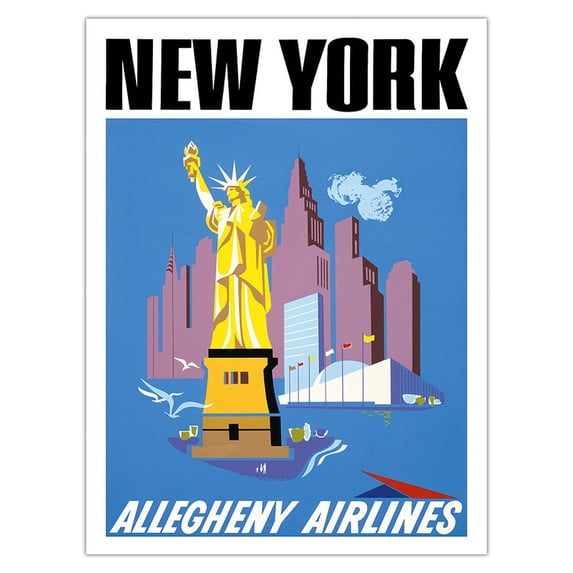 New York - Allegheny Airlines - Vintage Airline Travel Poster c.1955 - Bamboo Fine Art 290gsm Paper (Unframed) 12x16in