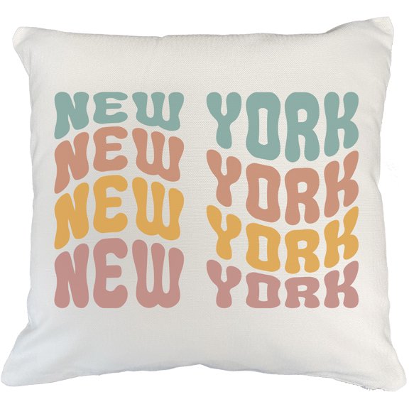 New York, America, US or USA State Themed, Groovy Retro Wavy Text Merch Gift, White Pillow Case 18X18 IN