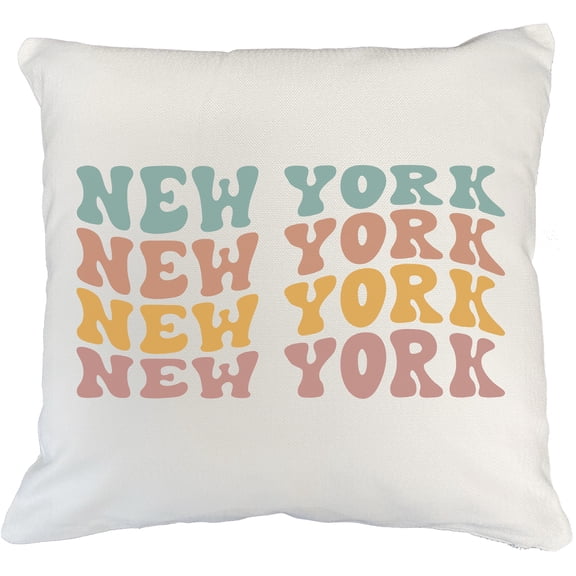 New York, America or USA State Themed, Groovy Retro Wavy Text Merch Gift, White Pillow Case 18X18 IN