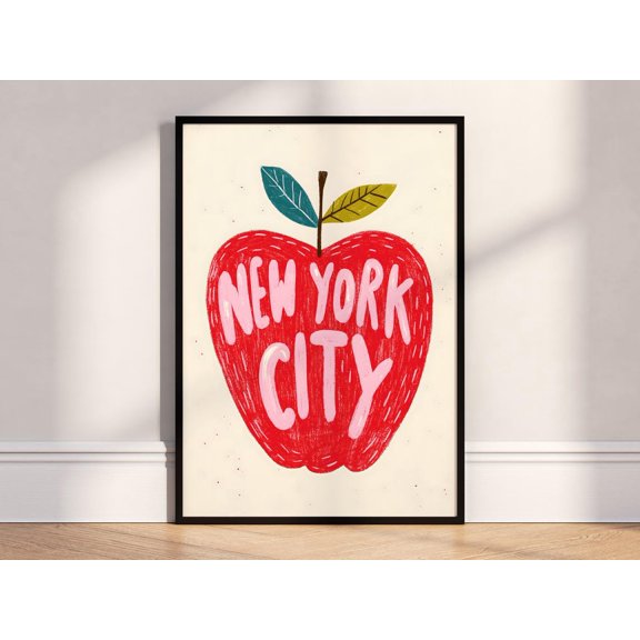 New York Apple City Illustration Modern Wall Art Print