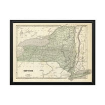 New York Art, 1842 Vintage Map of New York History Wall Decor Gift, Old New York Map - 24" x 18" Black Framed Print