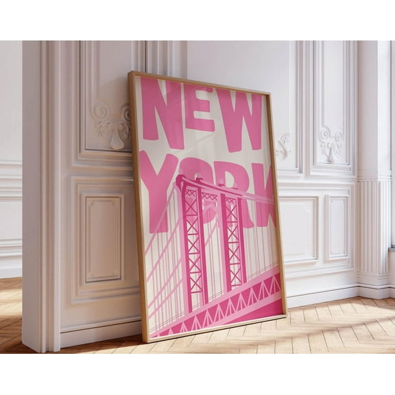New York Art Print Vintage Nyc Wall Art Retro New York City Poster Minimalist New York Art Nyc Poster Art Pink Wall Art, Modern Wall Decor, 24x36 UNFRAMED