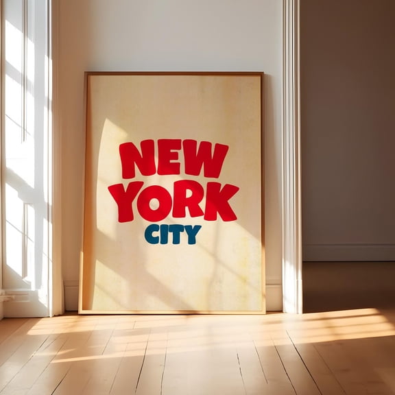 New York Art Vintage Nyc Wall Retro City Travel Trendy Home Decor Red Design1 Unframed Paper Print