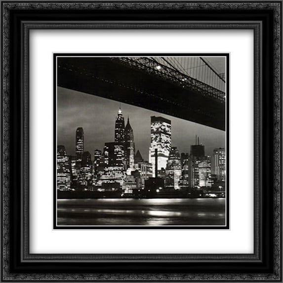New York At Night 2x Matted 20x20 Black Ornate Framed Art Print