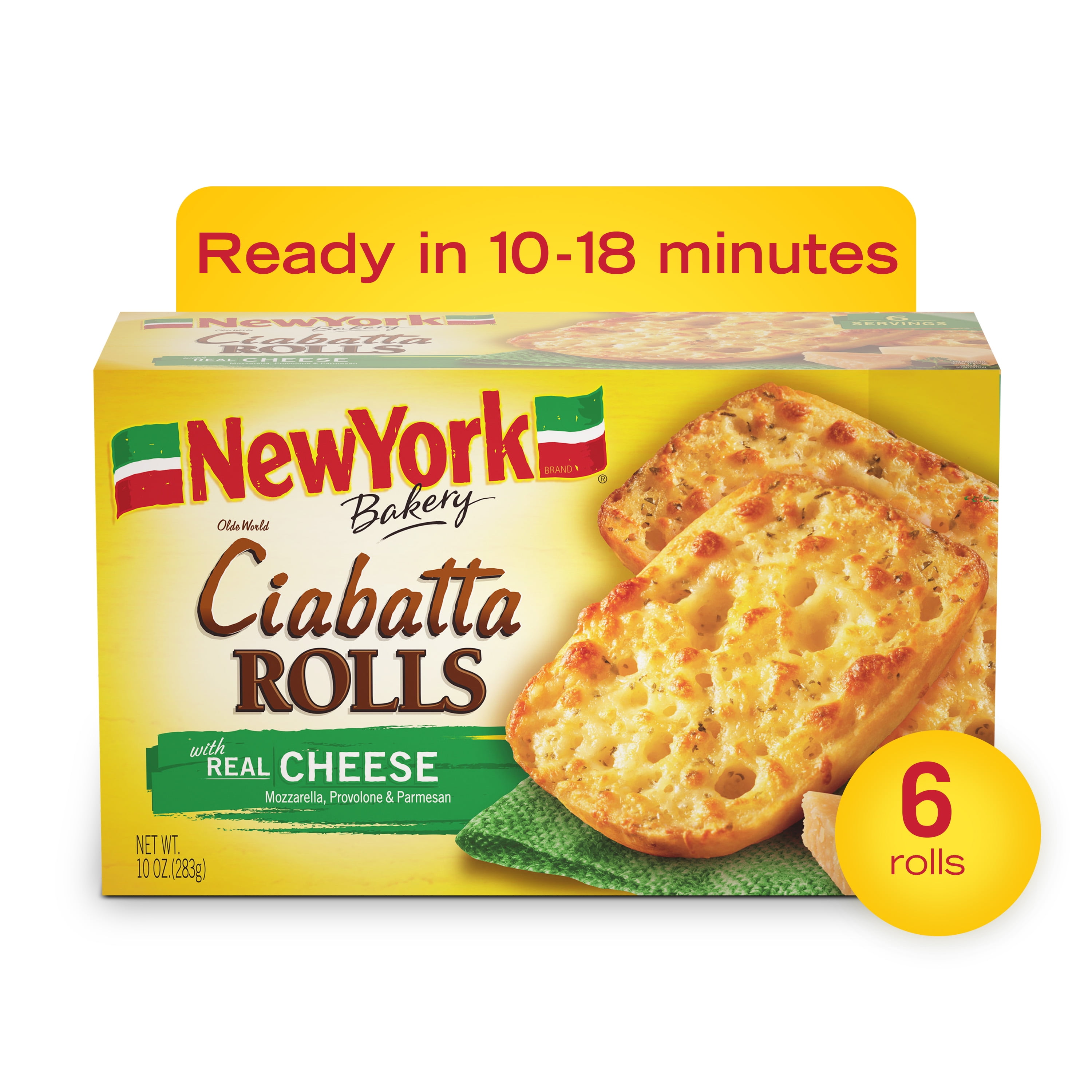 New York Bakery Real Cheese Olde World Ciabatta Rolls, 10 oz (6 Count), Frozen