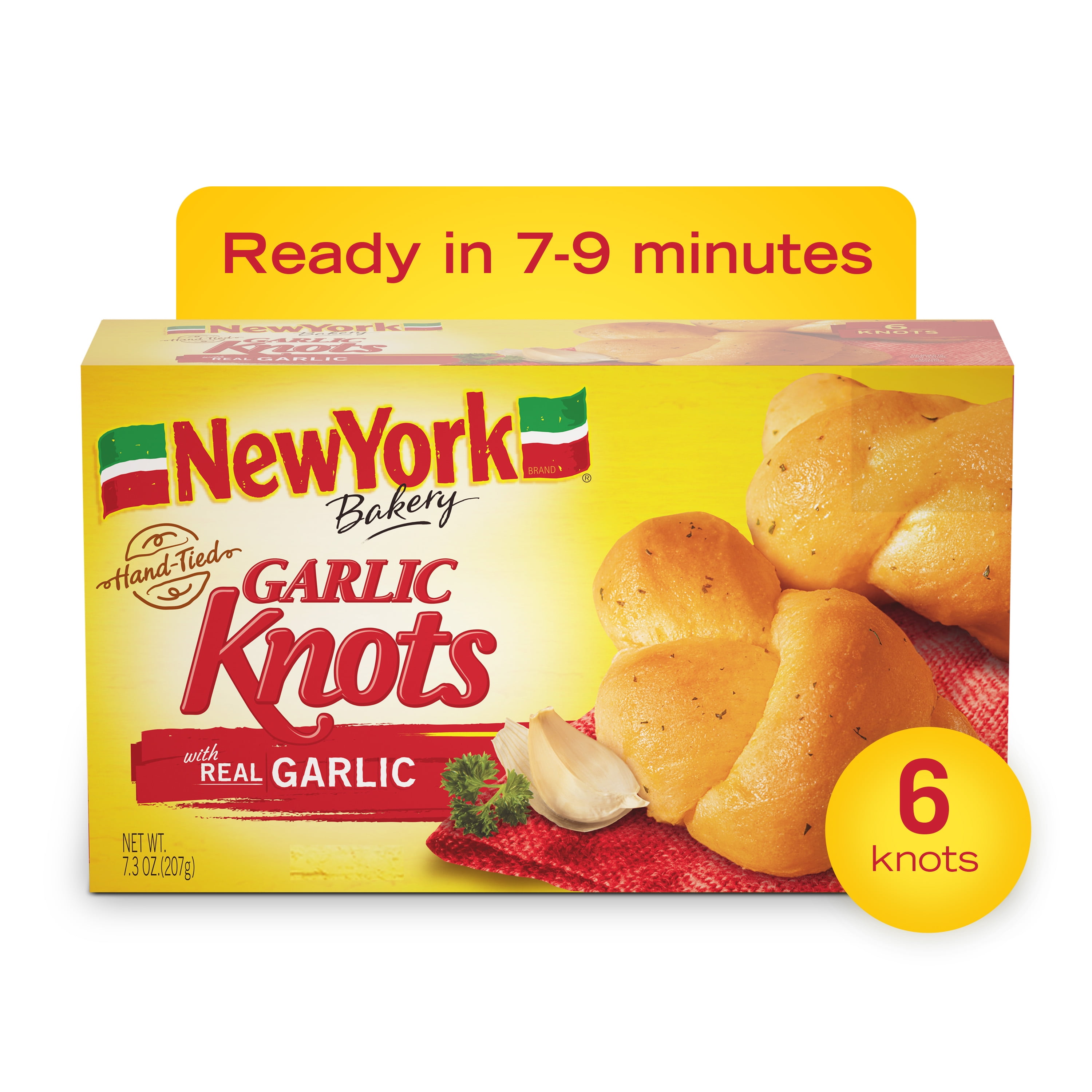 New York Bakery Real Garlic Hand-Tied Garlic Knots, 7.3 oz (6 Count), Frozen