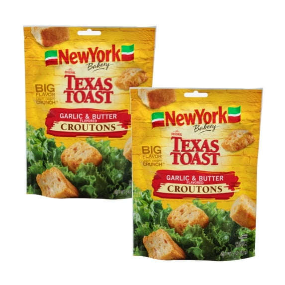 New York Bakery Texas Toast Garlic and Butter Croutons, 5 oz. Bag (2 pack)