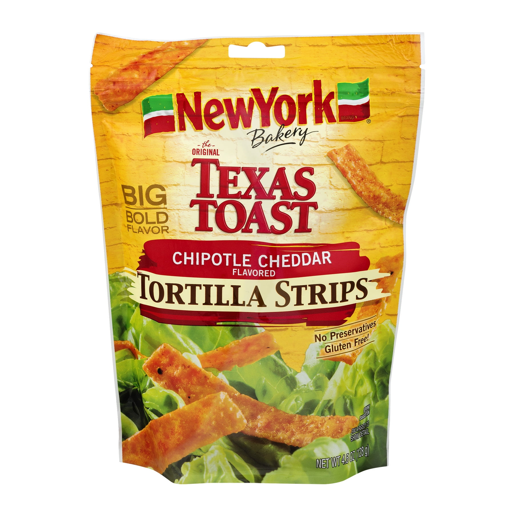 New York Bakery Texas Toast Tortilla Strips Chipotle Cheddar, 4.5 OZ