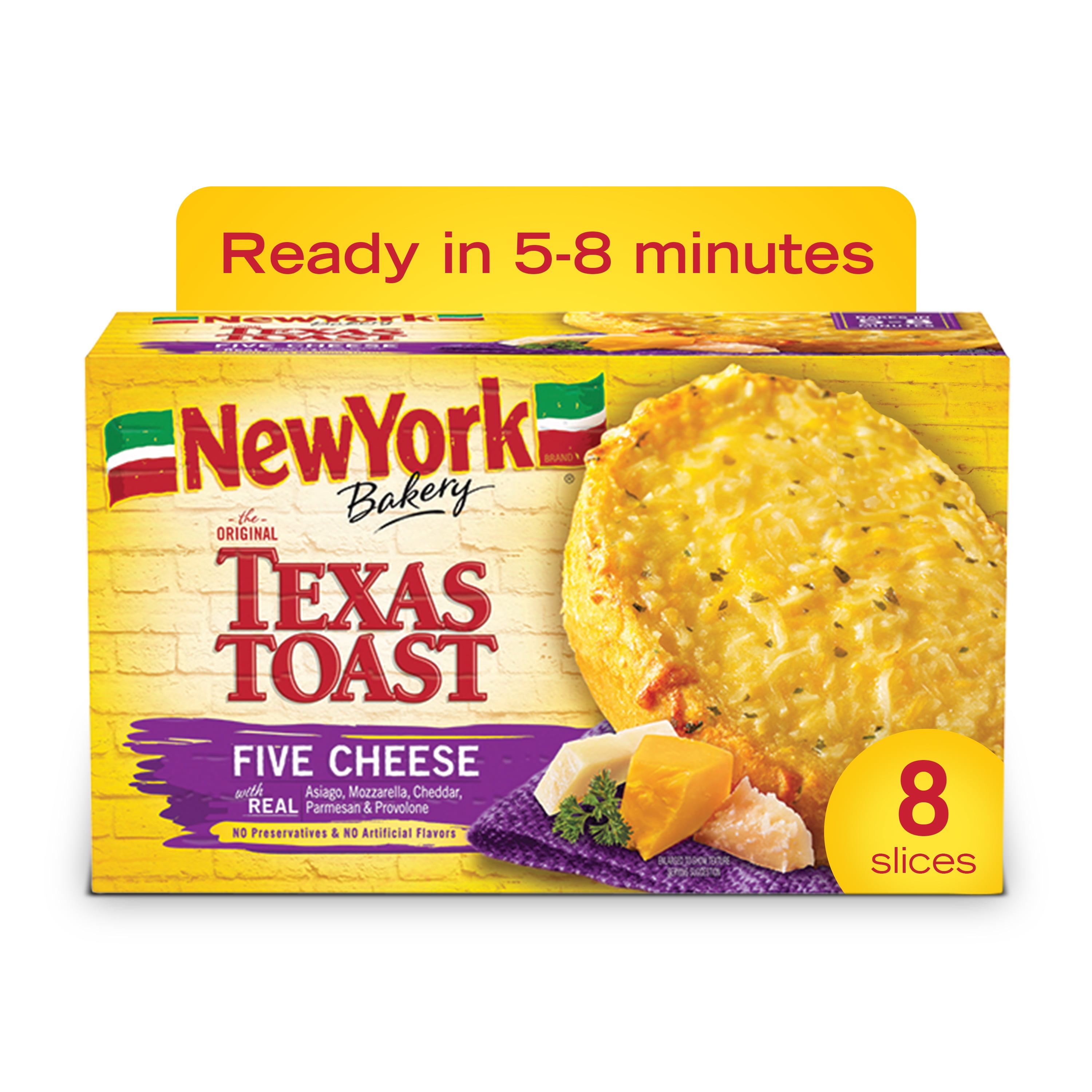 New York Bakery The Original Texas Toast Five Cheese, 8 Slices, 13.5 Ounce Box