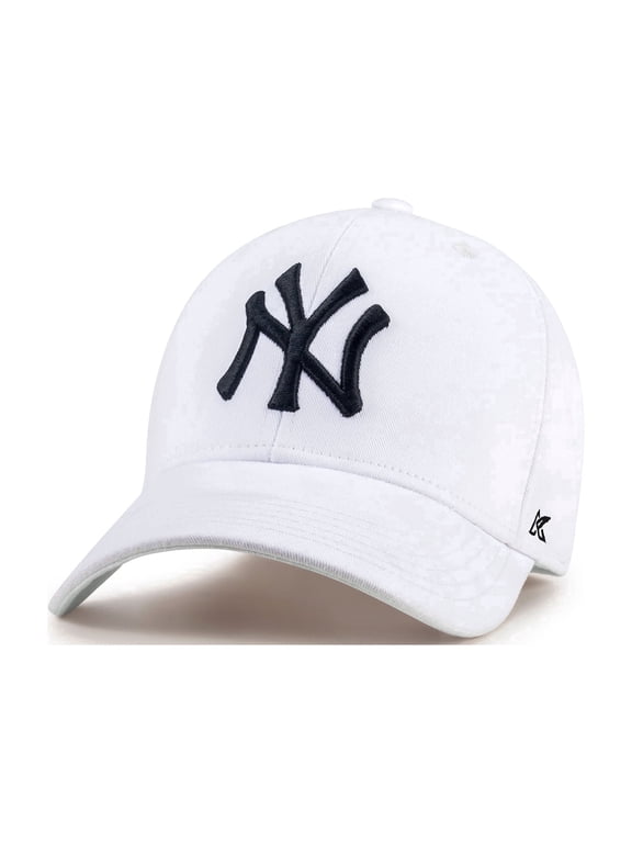 New York Baseball Cap Hat for Men and Women, Adjustable Pure Cotton, Buckle Up, One Size Fitted All, Black & White Embroidery NY| White Cap