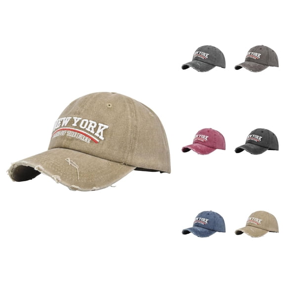 New York Baseball Cap for Men Women Ripped Washed Distressed Letter Embroidery Dad Hat