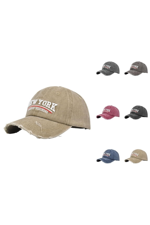 New York Baseball Cap for Men Women Ripped Washed Distressed Letter Embroidery Dad Hat