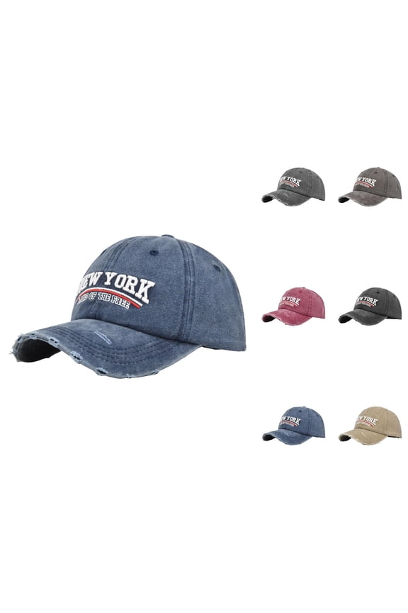 New York Baseball Cap for Men Women Ripped Washed Distressed Letter Embroidery Dad Hat