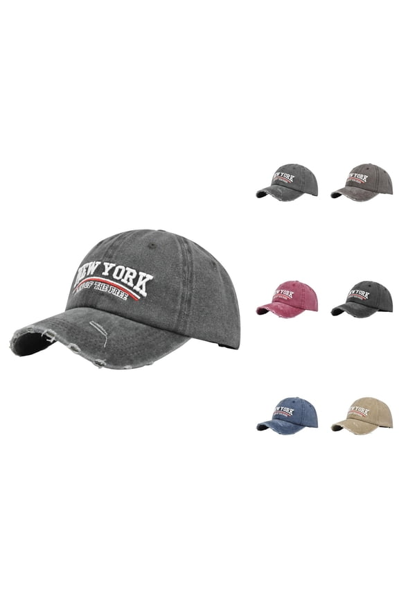 New York Baseball Cap for Men Women Ripped Washed Distressed Letter Embroidery Dad Hat
