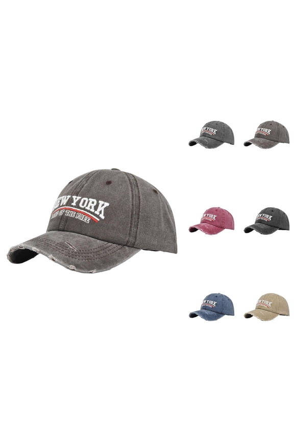 New York Baseball Cap for Men Women Ripped Washed Distressed Letter Embroidery Dad Hat