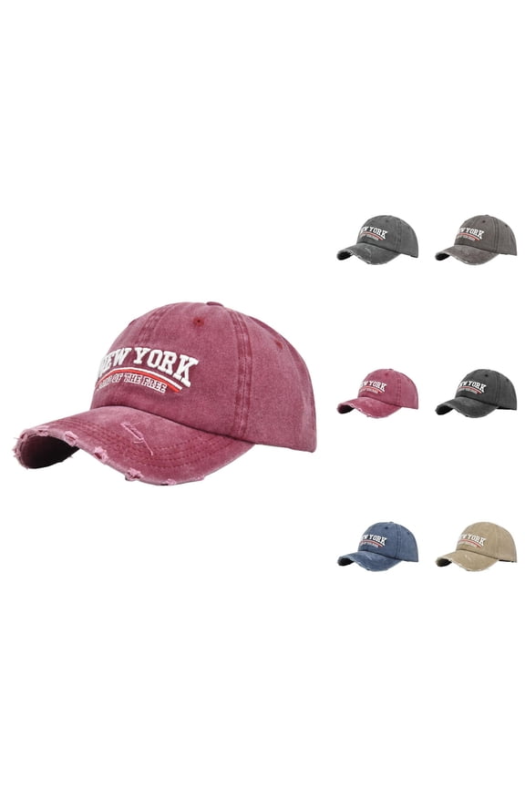 New York Baseball Cap for Men Women Ripped Washed Distressed Letter Embroidery Dad Hat